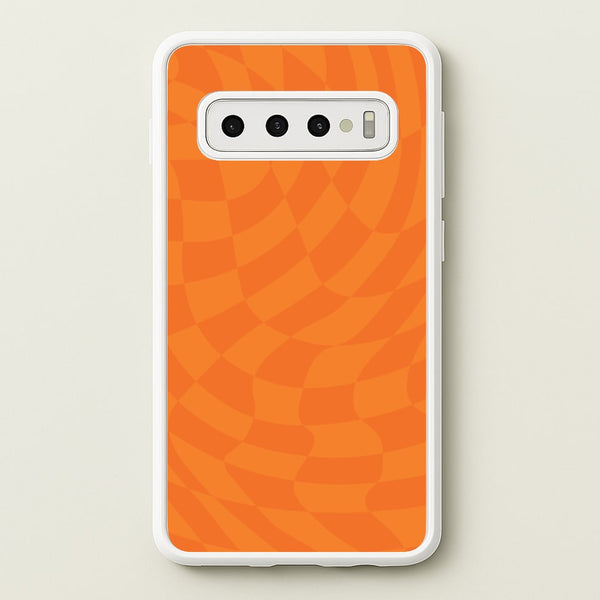 Orange Trippy Checkerboard Pattern - Psychedelic Phone Case for Galaxy S10