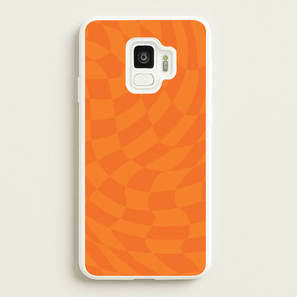 Orange Trippy Checkerboard Pattern - Psychedelic Phone Case for Galaxy S9