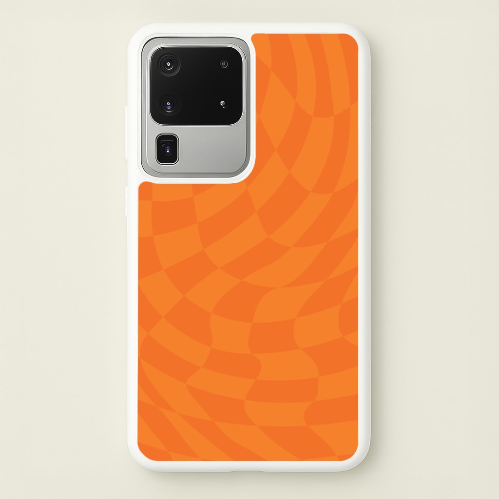 Orange Trippy Checkerboard Pattern - Psychedelic Phone Case for Galaxy S20 Ultra