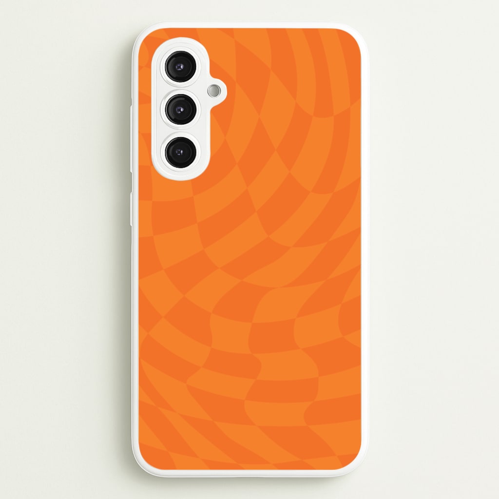 Orange Trippy Checkerboard Pattern - Psychedelic Phone Case for Galaxy S23FE