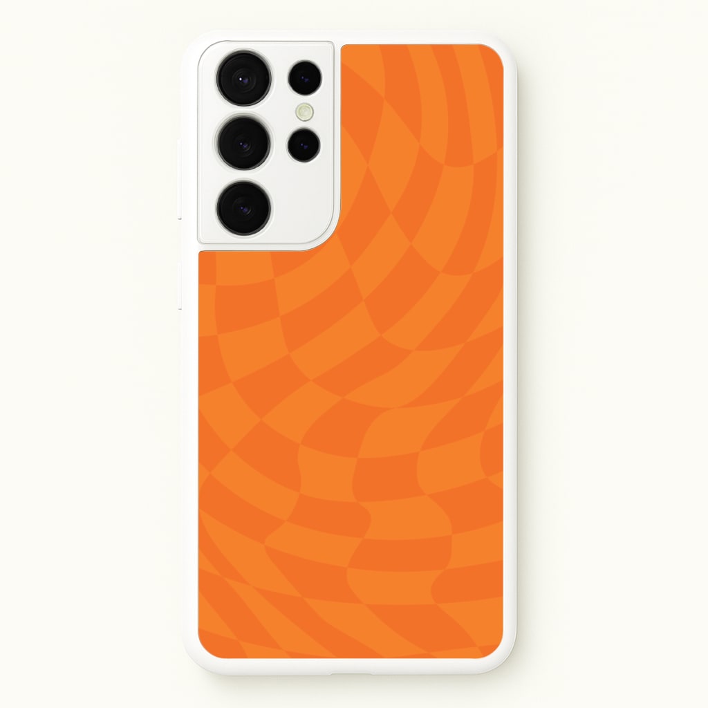 Orange Trippy Checkerboard Pattern - Psychedelic Phone Case for Galaxy S21 Ultra