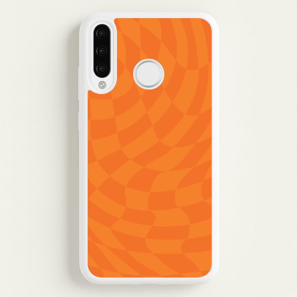 Orange Trippy Checkerboard Pattern - Psychedelic Phone Case for Huawei P30 Lite