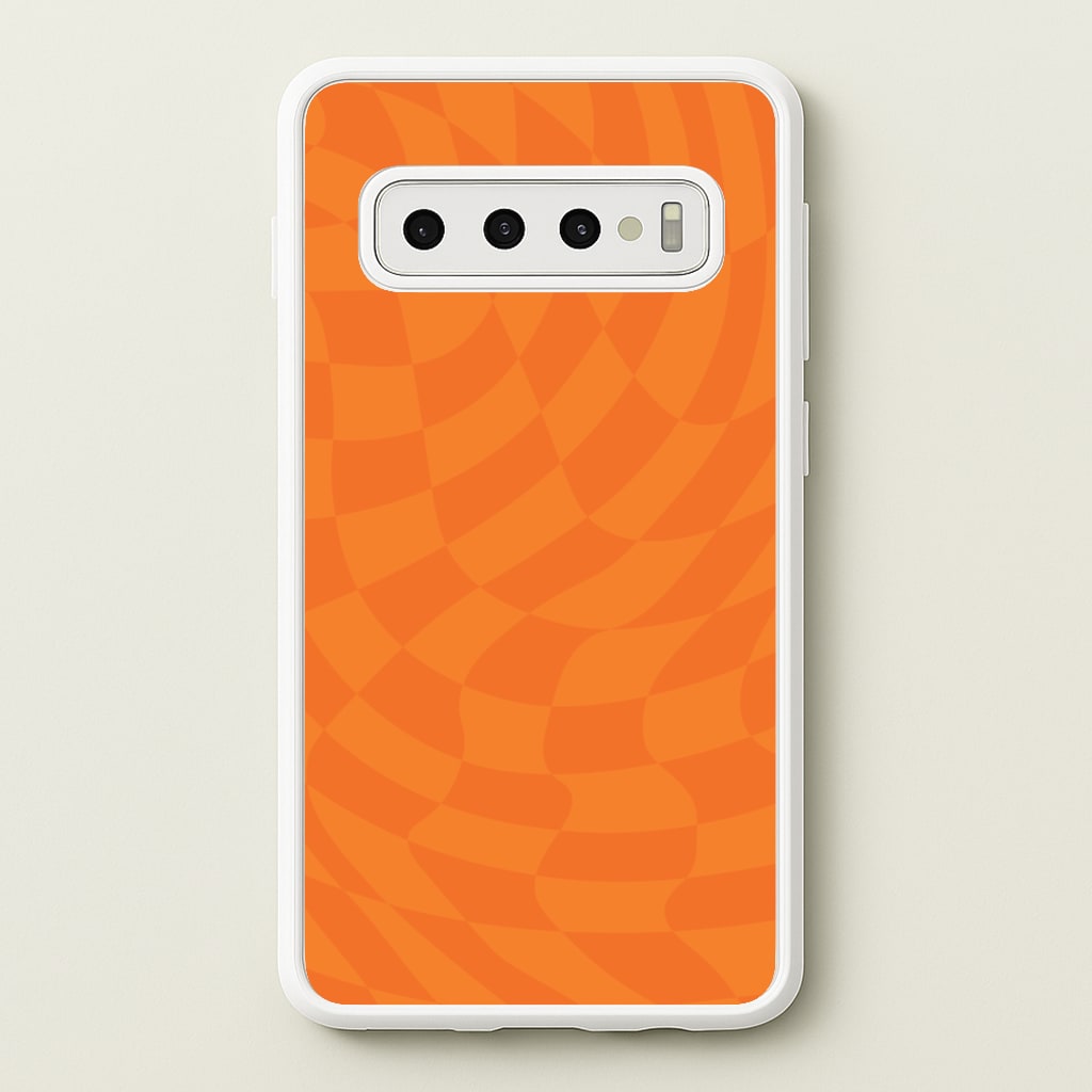 Orange Trippy Checkerboard Pattern - Psychedelic Phone Case for Galaxy S10 Plus