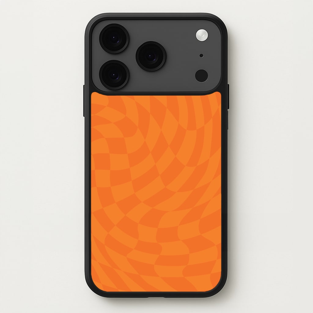 Orange Trippy Checkerboard Pattern Phone Case for iPhone 17 Pro Max