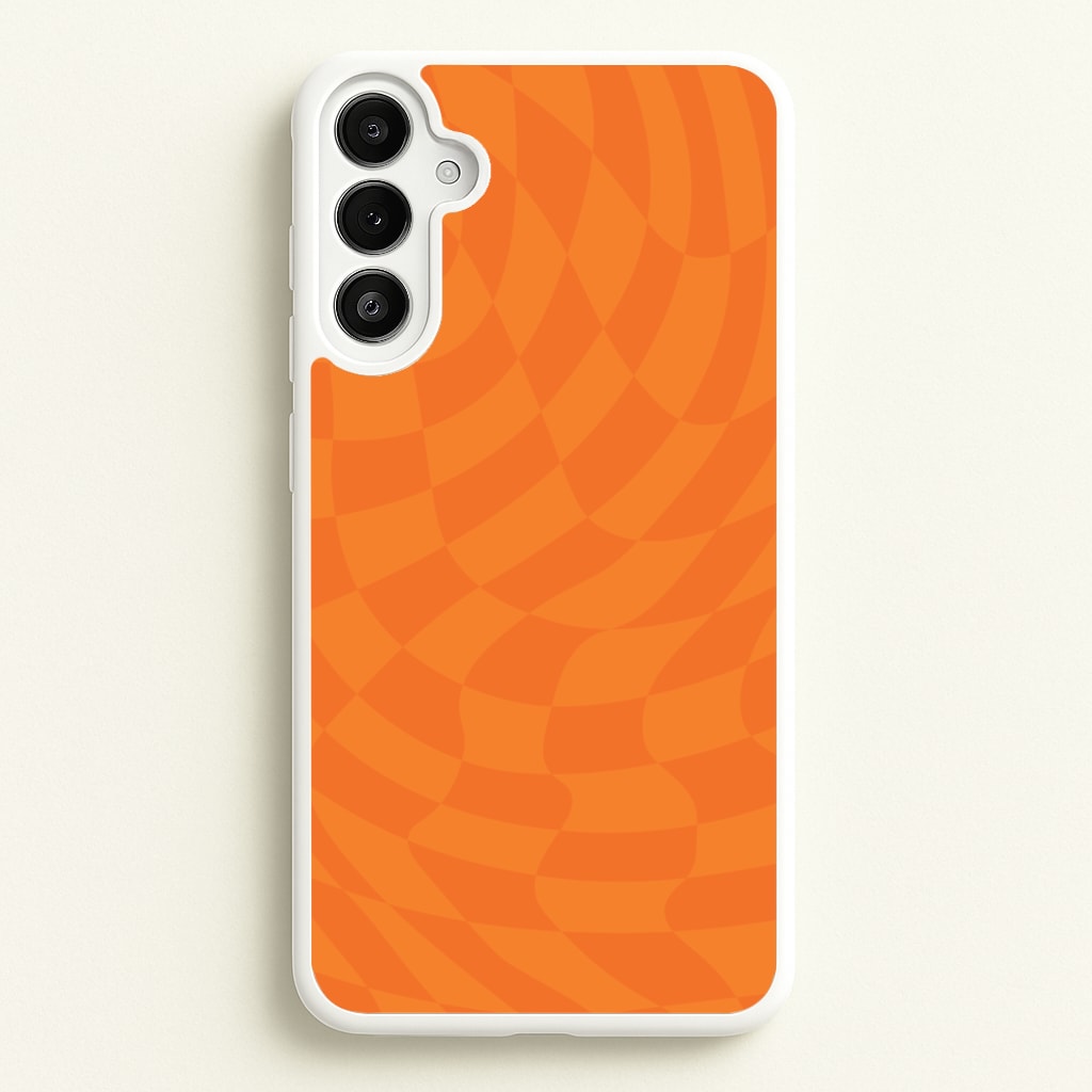 Orange Trippy Checkerboard Pattern - Psychedelic Phone Case for Galaxy A34