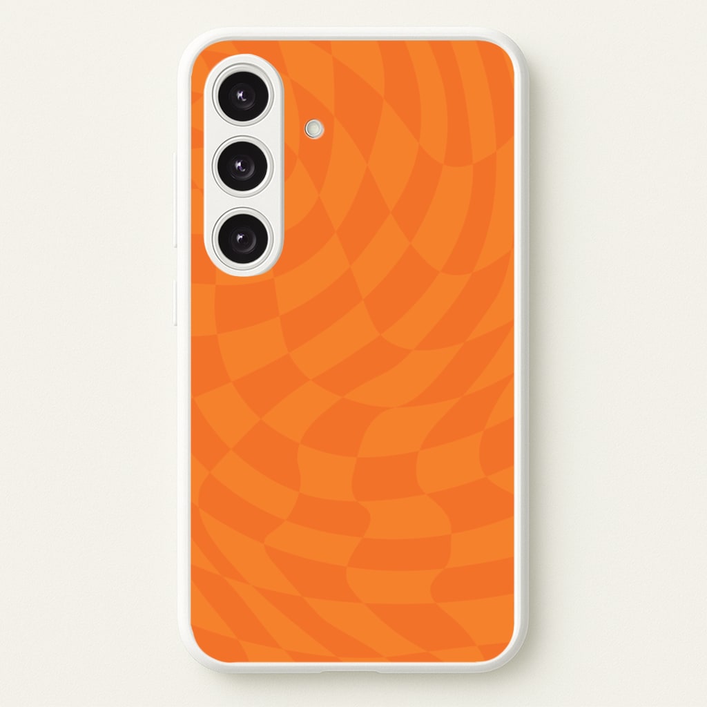 Orange Trippy Checkerboard Pattern - Psychedelic Phone Case for Galaxy S24