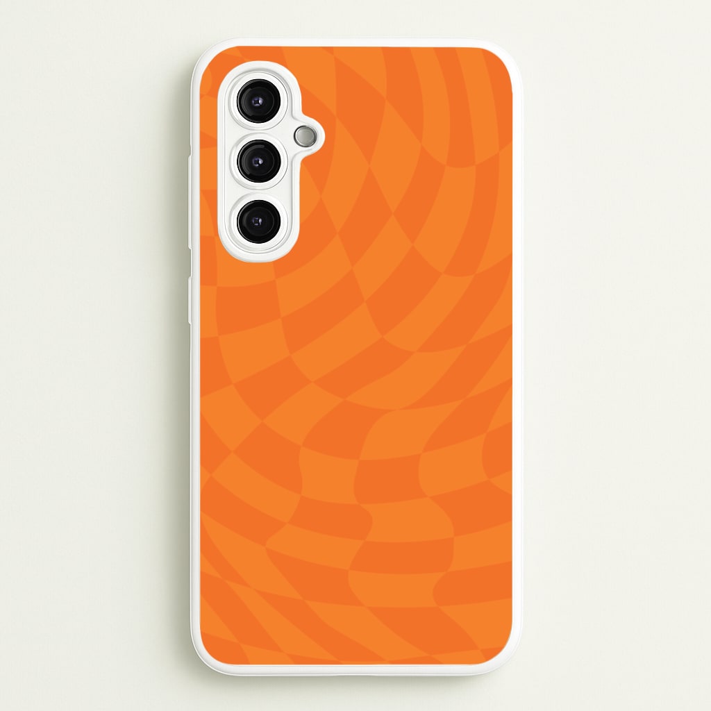 Orange Trippy Checkerboard Pattern - Psychedelic Phone Case for Galaxy A14