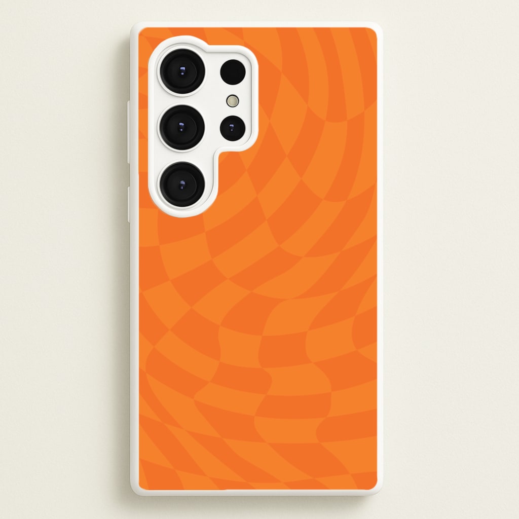 Orange Trippy Checkerboard Pattern - Psychedelic Phone Case for Galaxy S25 Ultra