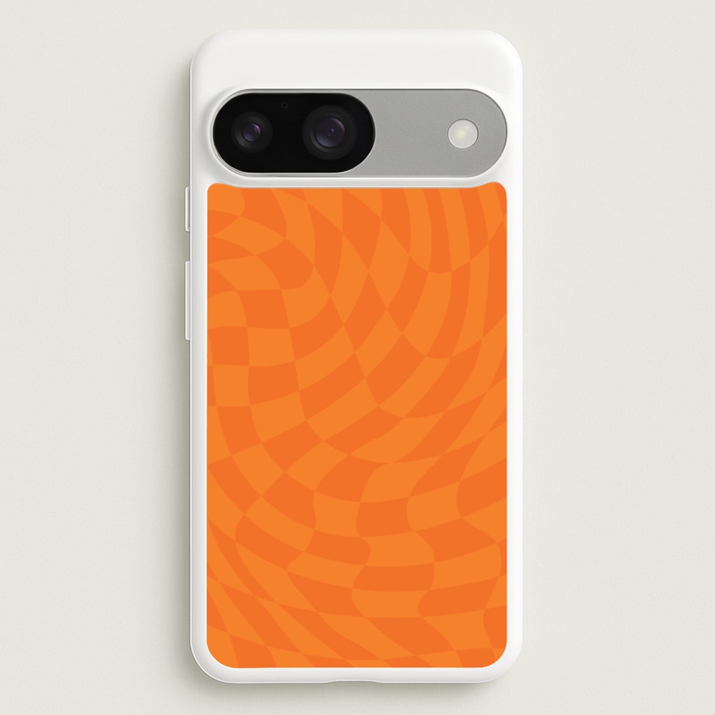 Orange Trippy Checkerboard Pattern - Psychedelic Phone Case for Google Pixel 9 / 9 Pro