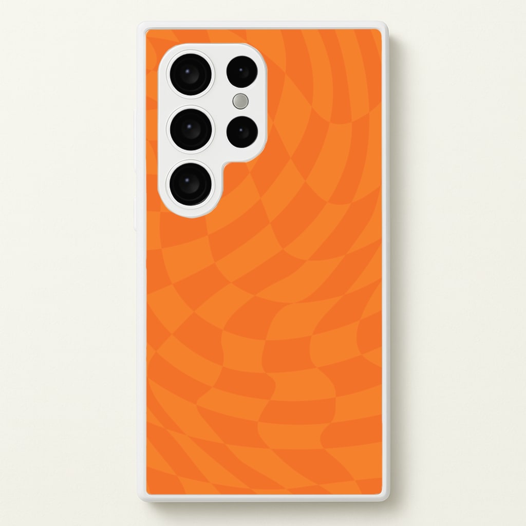 Orange Trippy Checkerboard Pattern - Psychedelic Phone Case for Galaxy S24 Ultra