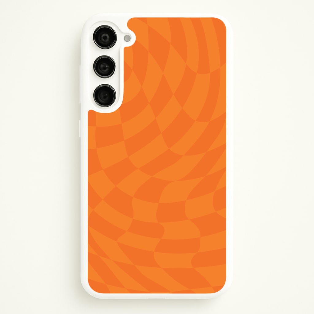 Orange Trippy Checkerboard Pattern - Psychedelic Phone Case for Galaxy S23