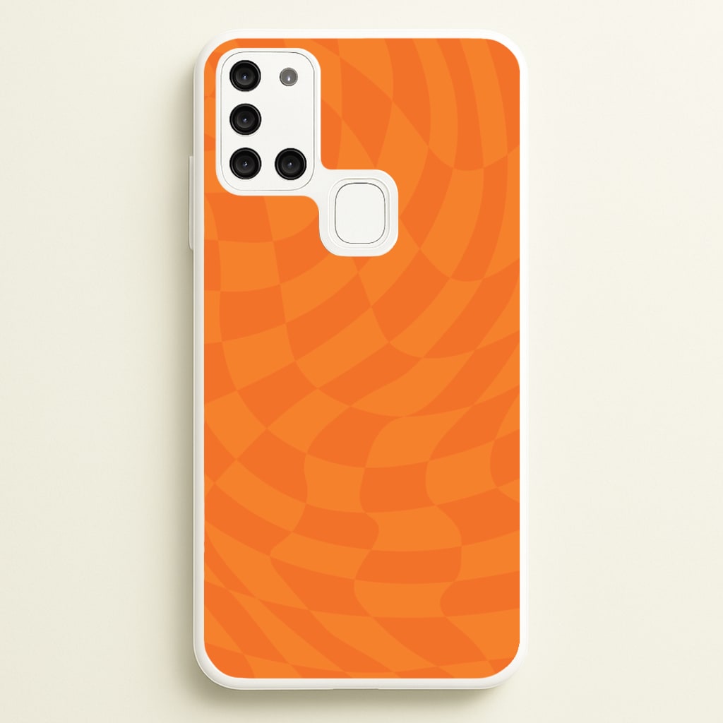Orange Trippy Checkerboard Pattern - Psychedelic Phone Case for Galaxy A21s