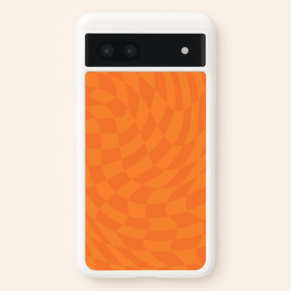 Orange Trippy Checkerboard Pattern - Psychedelic Phone Case for Google Pixel 7a