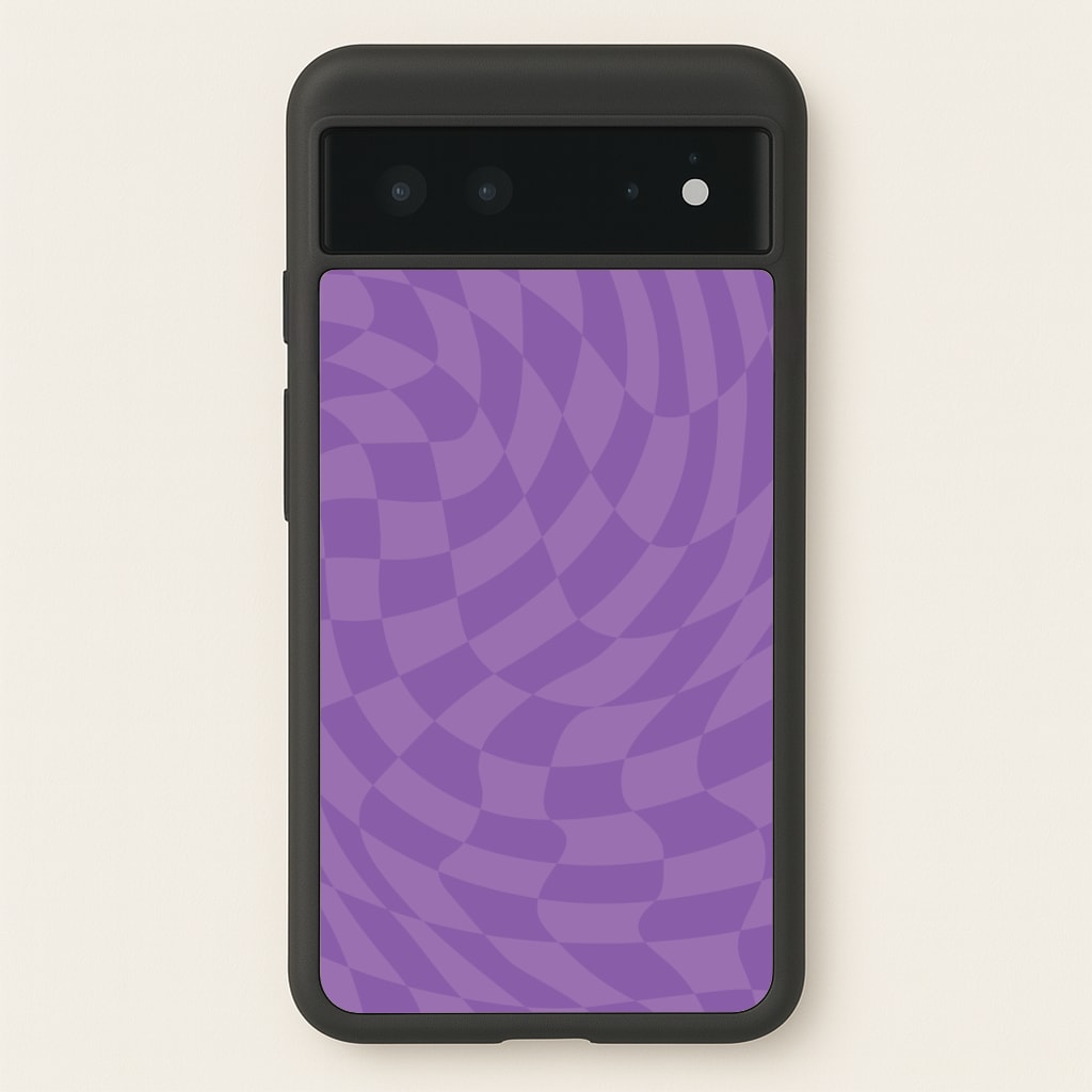 Purple Trippy Checkerboard Pattern - Psychedelic Phone Case for Google Pixel 6