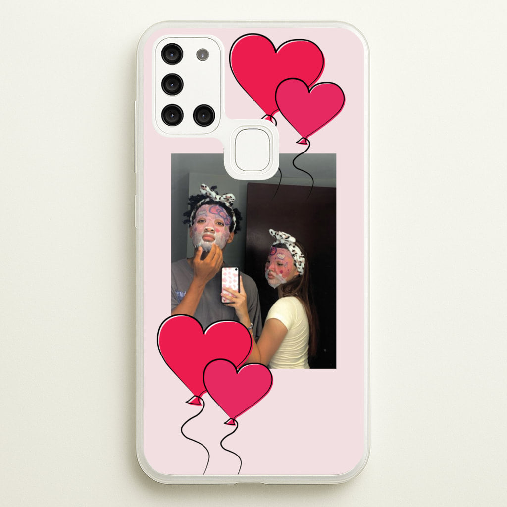 Heart Balloons - Personalised Couples - Personalised Valentine's Day Phone Case for Galaxy A21s