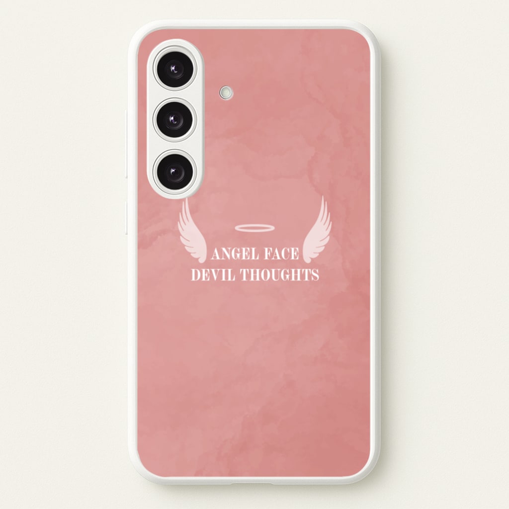 Angel Face Devil Thoughts - Quotes Phone Case for Galaxy S25 Plus