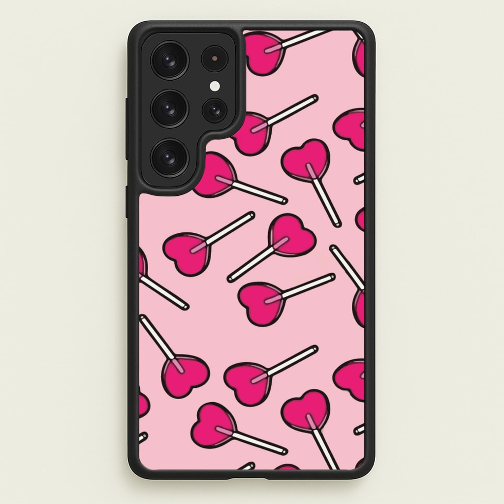 Cherry Heart Lollipops - Pattern Phone Case for Galaxy S22 Ultra