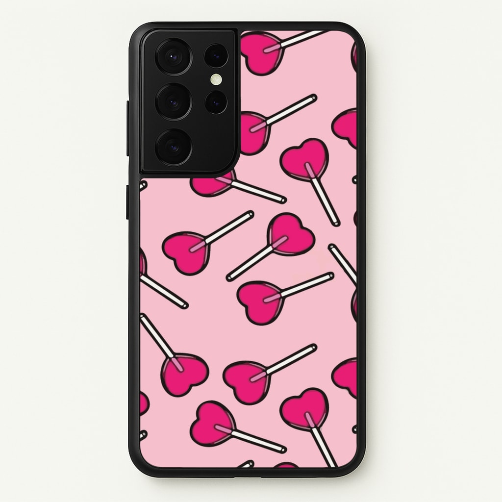 Cherry Heart Lollipops - Pattern Phone Case for Galaxy S21 Ultra