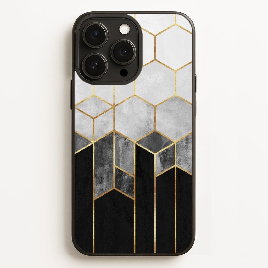 Black White & Gold Honeycomb Pattern - Pattern Phone Case for iPhone 16 Pro Max