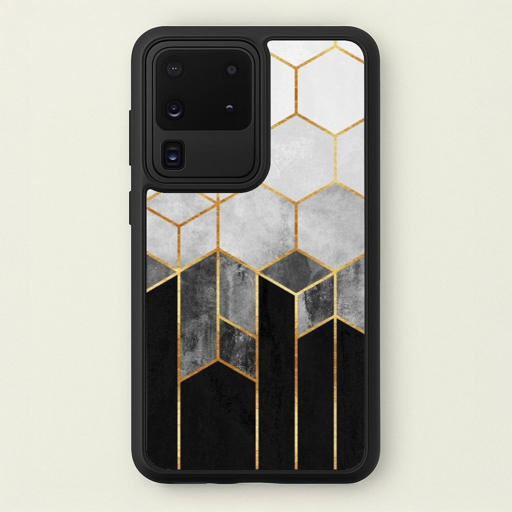 Black White & Gold Honeycomb Pattern - Pattern Phone Case for Galaxy S20 Ultra