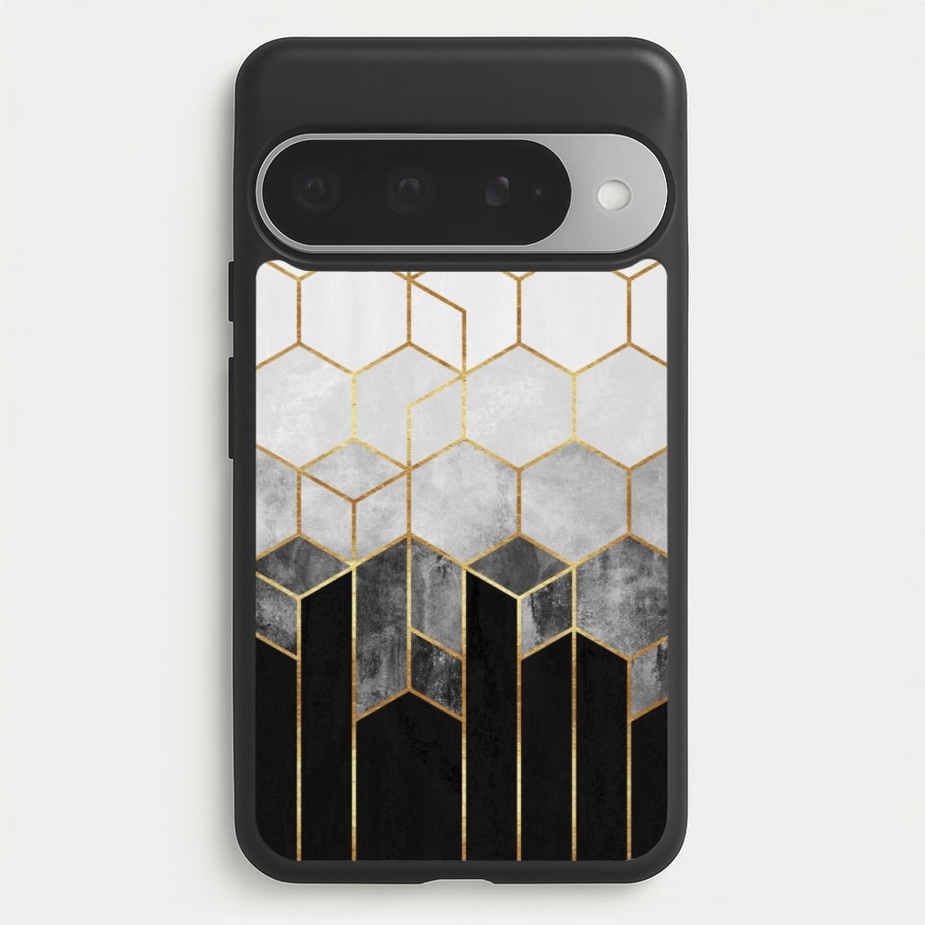 Black White & Gold Honeycomb Pattern Phone Case for Google Pixel 10 Pro XL