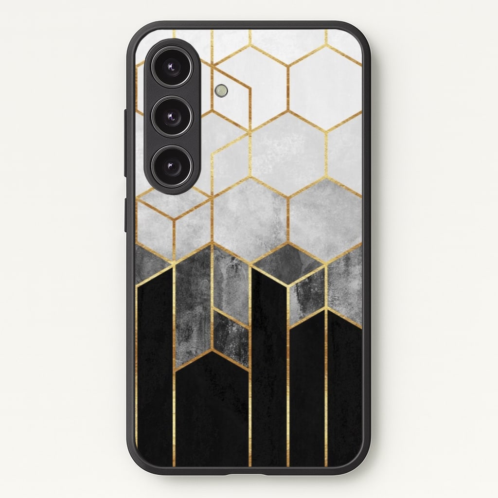 Black White & Gold Honeycomb Pattern - Pattern Phone Case for Galaxy S25