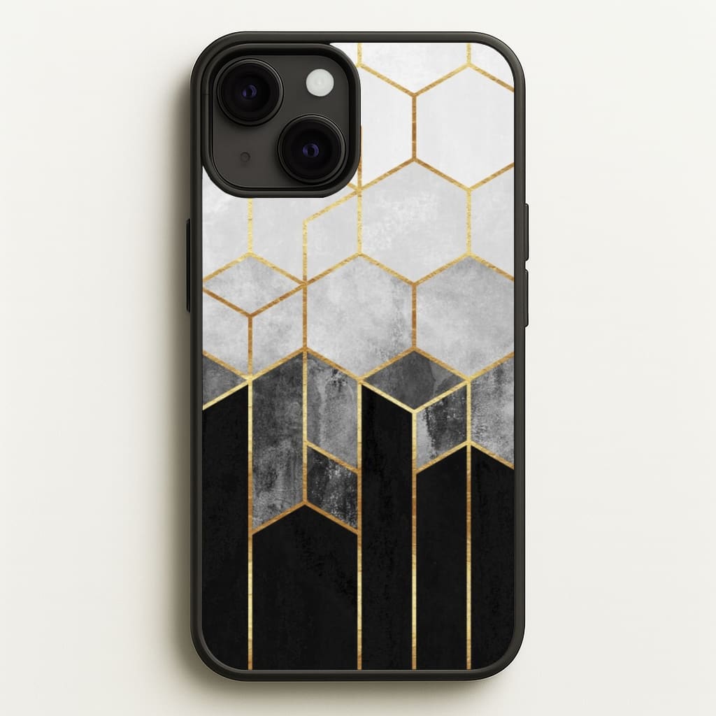 Black White & Gold Honeycomb Pattern - Pattern Phone Case for iPhone 13 Mini