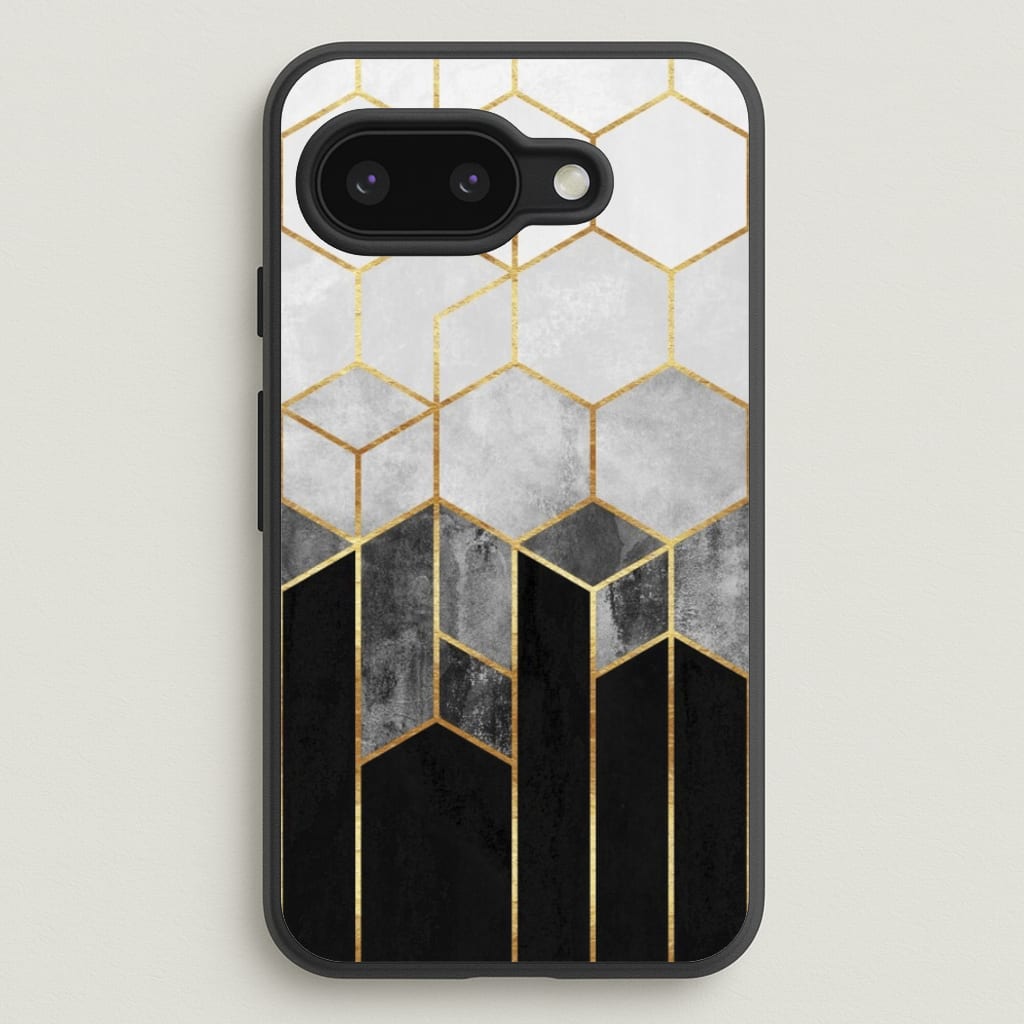 Black White & Gold Honeycomb Pattern - Pattern Phone Case for Google Pixel 9a