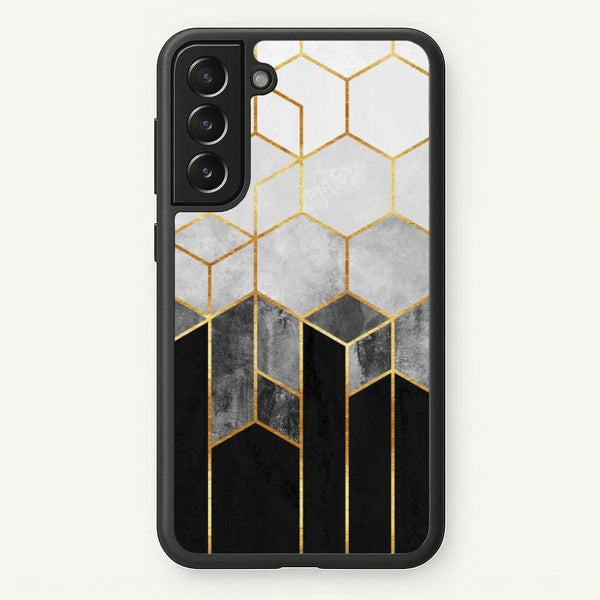 Black White & Gold Honeycomb Pattern - Pattern Phone Case for Galaxy S22