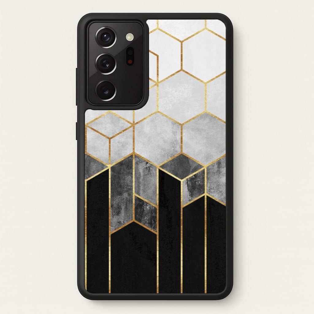 Black White & Gold Honeycomb Pattern - Pattern Phone Case for Galaxy Note 20 Ultra