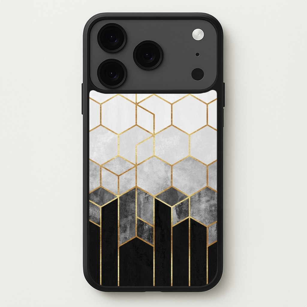 Black White & Gold Honeycomb Pattern Phone Case for iPhone 17 Pro