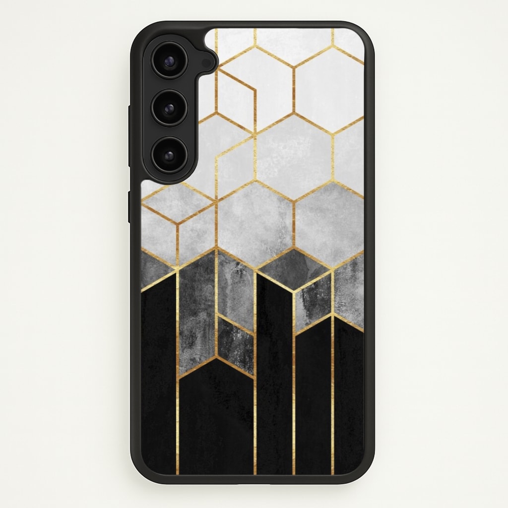 Black White & Gold Honeycomb Pattern - Pattern Phone Case for Galaxy S23