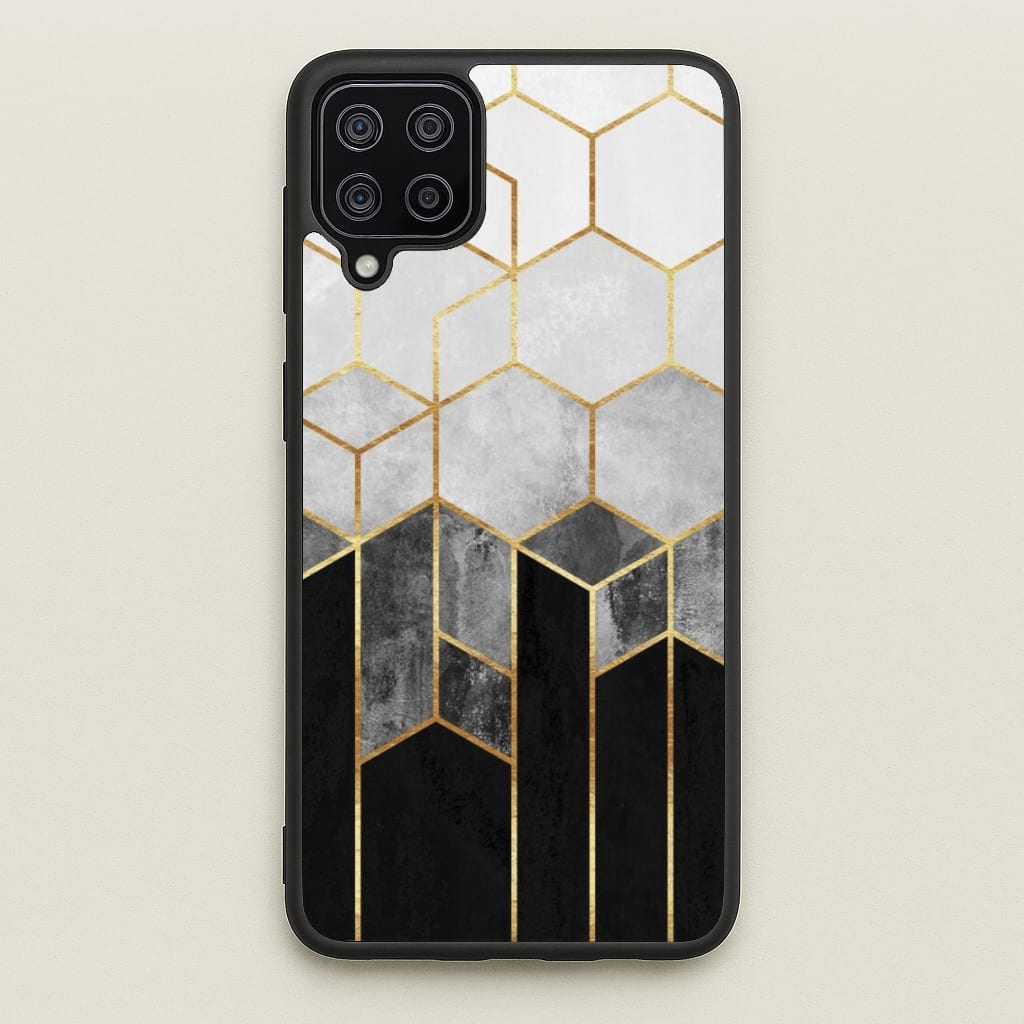 Black White & Gold Honeycomb Pattern - Pattern Phone Case for Galaxy A12