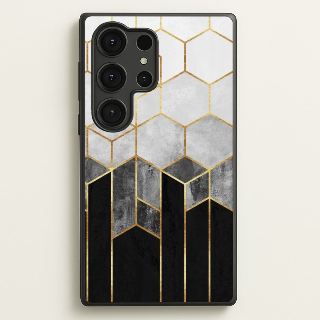 Black White & Gold Honeycomb Pattern - Pattern Phone Case for Galaxy S25 Ultra