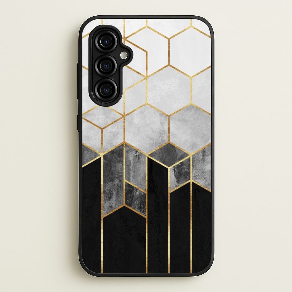Black White & Gold Honeycomb Pattern - Pattern Phone Case for Galaxy A54