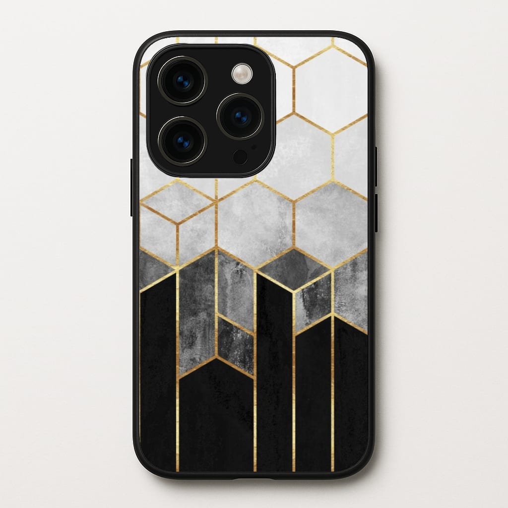Black White & Gold Honeycomb Pattern - Pattern Phone Case for iPhone 15 Pro Max