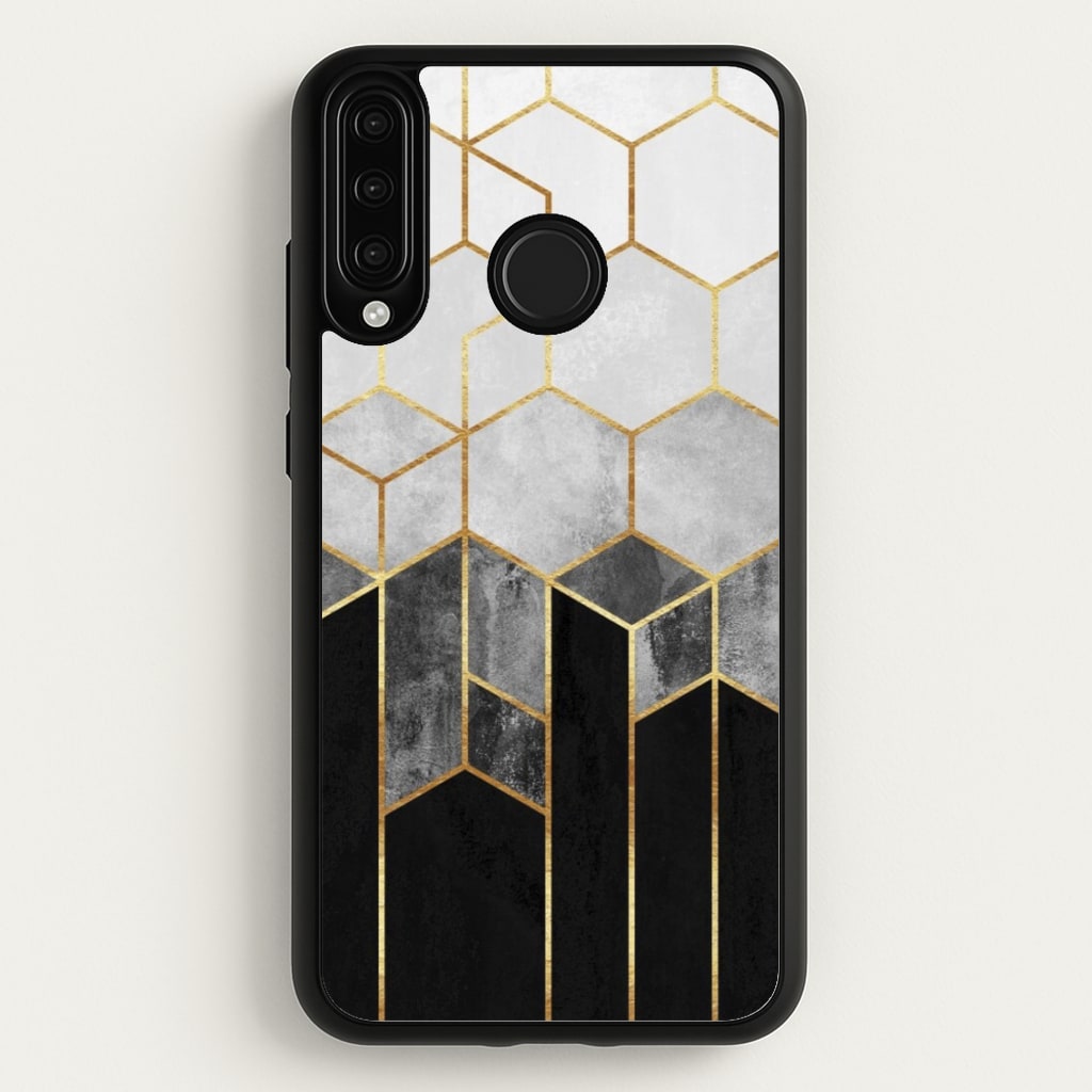 Black White & Gold Honeycomb Pattern - Pattern Phone Case for Huawei P30 Lite