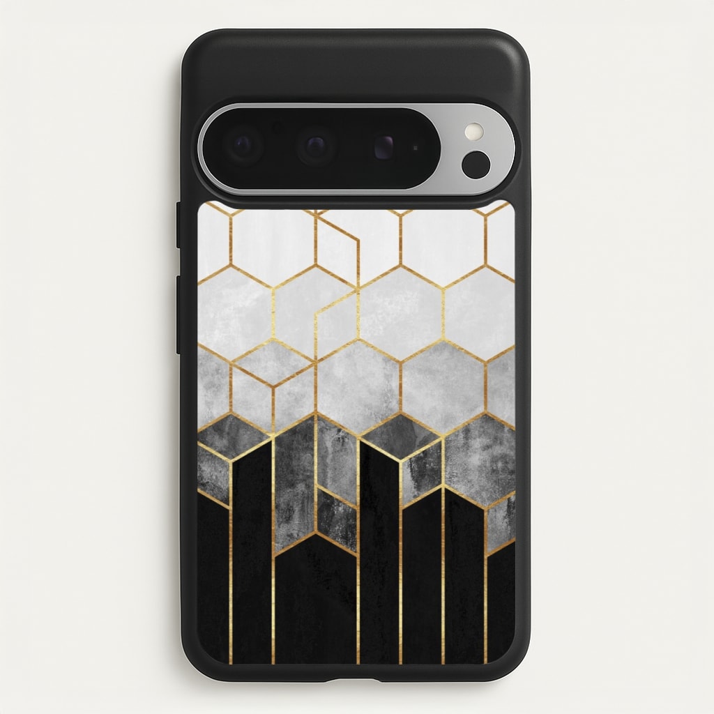 Black White & Gold Honeycomb Pattern - Pattern Phone Case for Google Pixel 9 Pro XL