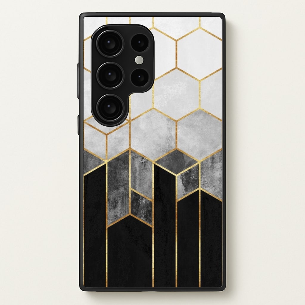 Black White & Gold Honeycomb Pattern - Pattern Phone Case for Galaxy S24 Ultra