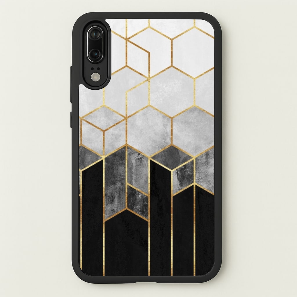 Black White & Gold Honeycomb Pattern - Pattern Phone Case for Huawei P20