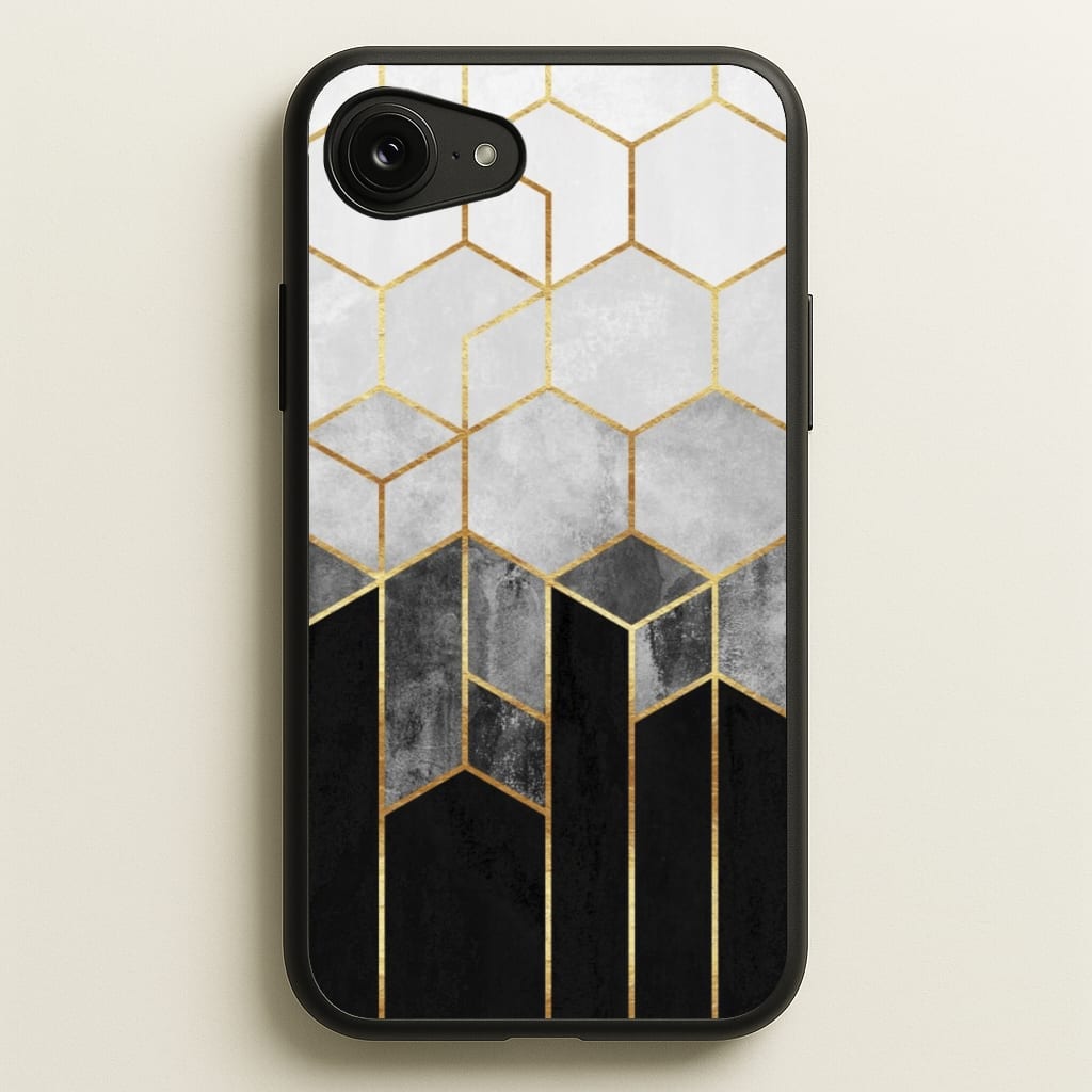 Black White & Gold Honeycomb Pattern - Pattern Phone Case for iPhone 16e
