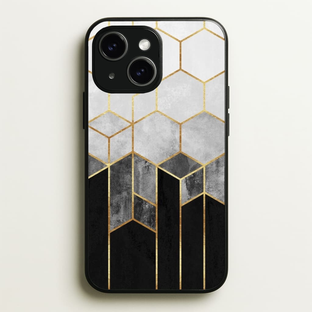 Black White & Gold Honeycomb Pattern - Pattern Phone Case for iPhone 15 Plus