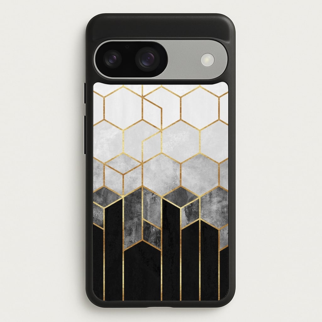 Black White & Gold Honeycomb Pattern - Pattern Phone Case for Google Pixel 9 / 9 Pro