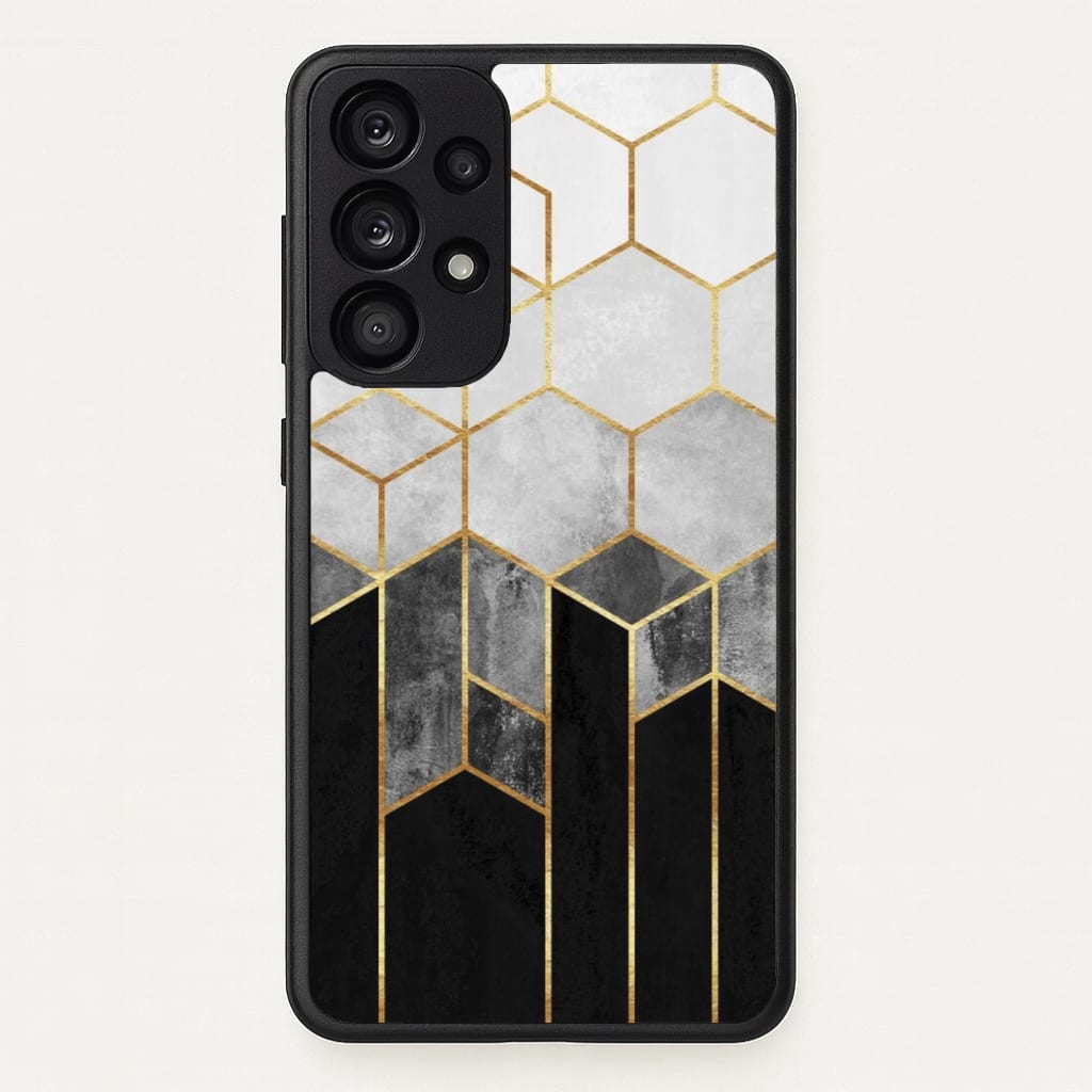 Black White & Gold Honeycomb Pattern - Pattern Phone Case for Galaxy A53