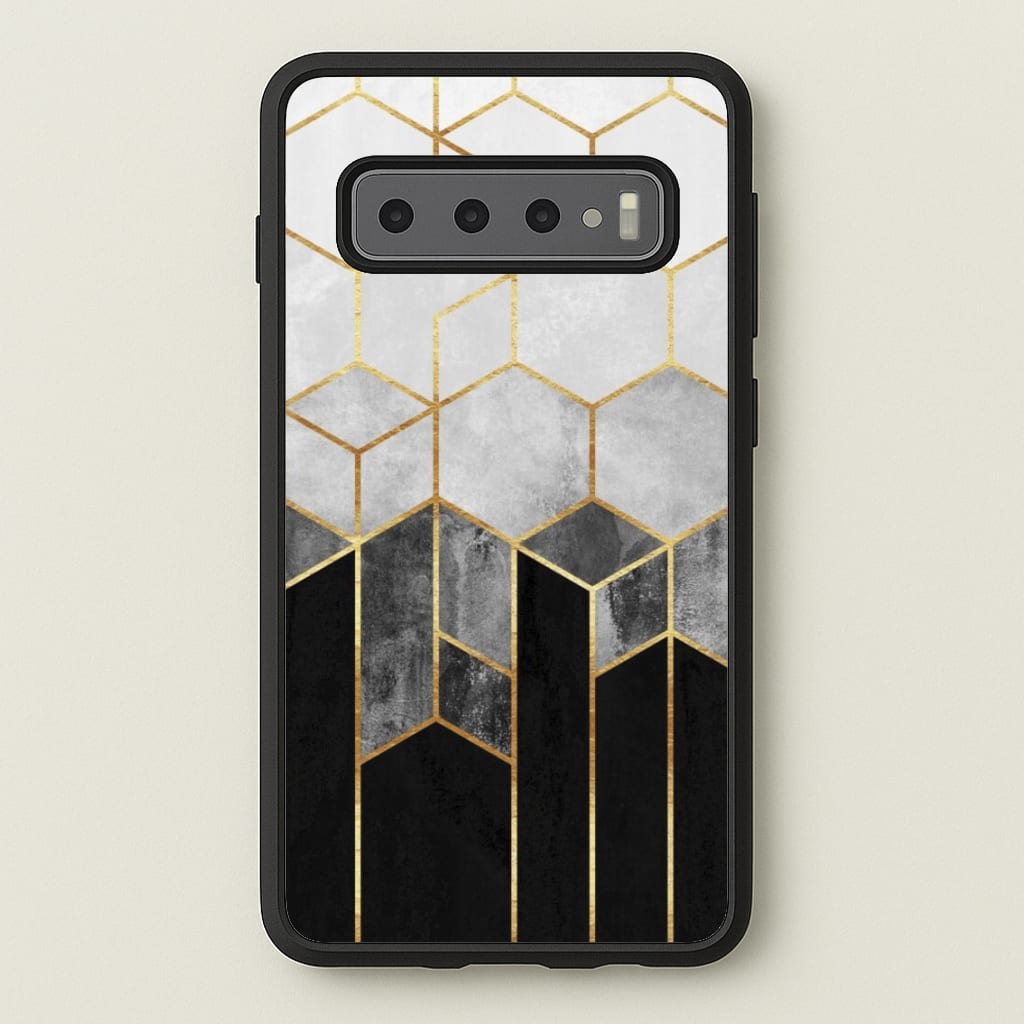 Black White & Gold Honeycomb Pattern - Pattern Phone Case for Galaxy S10