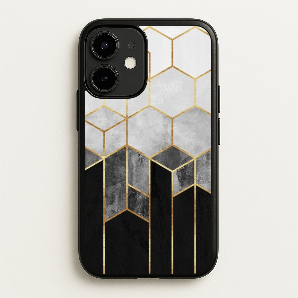 Black White & Gold Honeycomb Pattern - Pattern Phone Case for iPhone 12 / 12 Pro