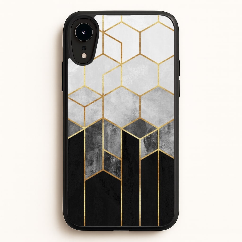 Black White & Gold Honeycomb Pattern - Pattern Phone Case for iPhone XR