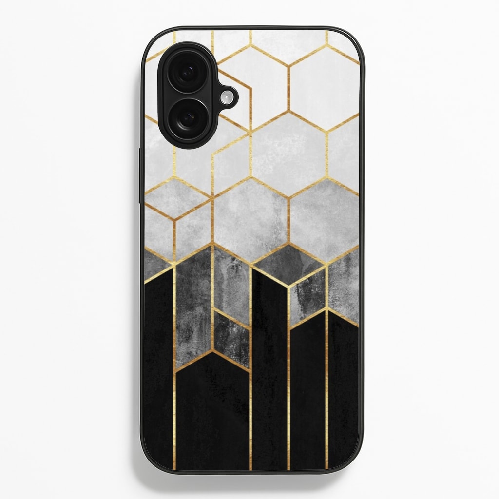 Black White & Gold Honeycomb Pattern - Pattern Phone Case for iPhone 16 Plus