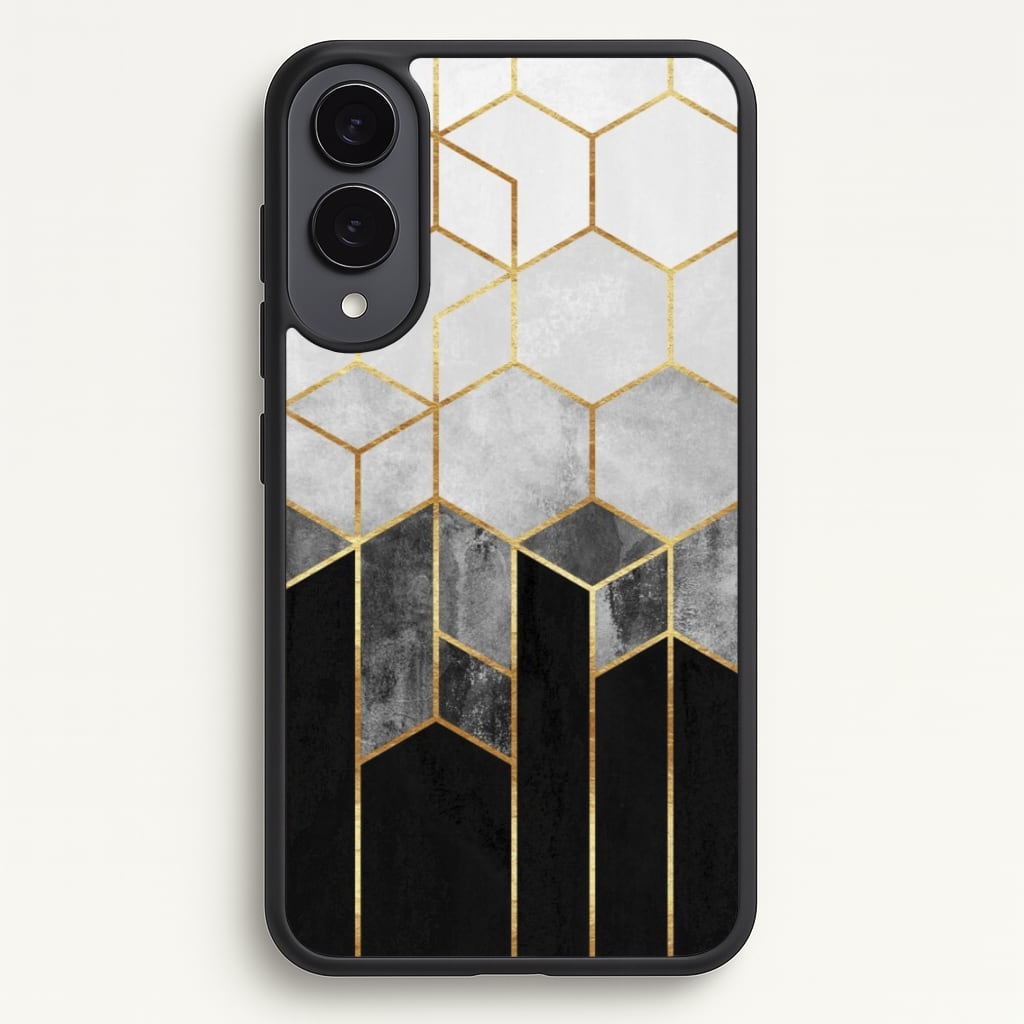 Black White & Gold Honeycomb Pattern - Pattern Phone Case for Galaxy S25 Edge
