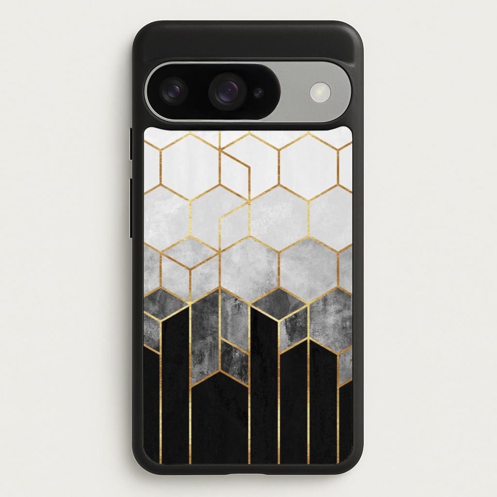 Black White & Gold Honeycomb Pattern Phone Case for Google Pixel 10 / 10 Pro